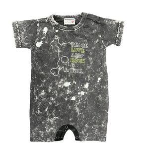 “Peace love and rock ‘n’ roll” tie-dye, gray onesie, Mish Boys, 6 months, New